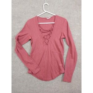 Free‎ People Sweater Womens Medium Lace Up V Neck Boho Long Sleeve Casual